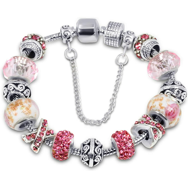 Silver Colour Luminescent Beads Pink Heart Charm Fit Pandora Charms Silver  Colour Original Bracelet for Jewelry Making