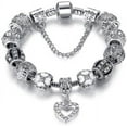 thumbnail image 1 of Savlano Silver Tone Charm Bracelet With Purple Crystal And Murano Glass Beads Snake Chain For Women & Girls, 1 of 4
