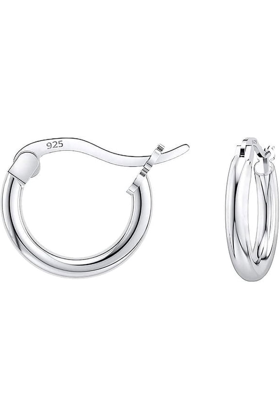 Women 925 Sterling silver Round Hoop Earrings, 10MM-25MM