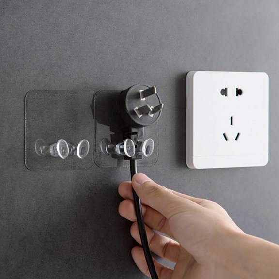Savlot Adhesive Socket Holder Wall Mounted Transparent Seamless Multi-Function Wall Storage Hook Kitchen Wall Strong Paste Adhesive Hooks Socket Hooks