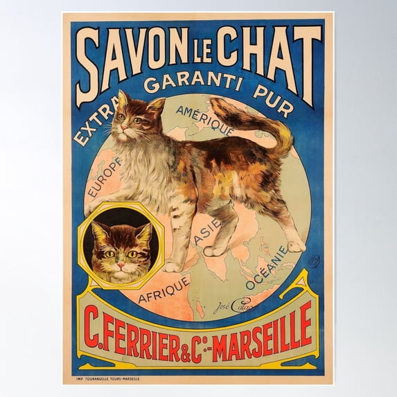 Savon Le Chat The Cat Brand French Soap Poster Wall Art, Modern Wall Decor For Living Room Bedroom, 24x36 UNFRAMED