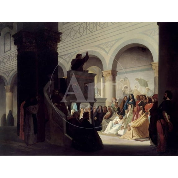 Savonarola Preaching in San Miniato, Florence by Hippolyte Flandrin, Unframed Photographic Print Wall Art Sold by ArtCom