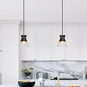 Savonnerie 1-Light Modern Black Gold Pendant Lighting Clear Glass Bowl Kitchen Island light for Dining Room - 6.5"x6.5"x6.5"
