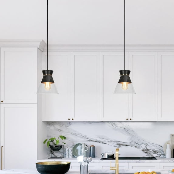 Savonnerie 1-Light Modern Black Gold Pendant Lighting Clear Glass Bowl Kitchen Island light for Dining Room - 6.5"x6.5"x6.5"