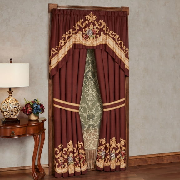 Savonnerie 2 Piece Window Treatment Set, 100W Curtain Pair, Swag Valance, Brushed Microfiber