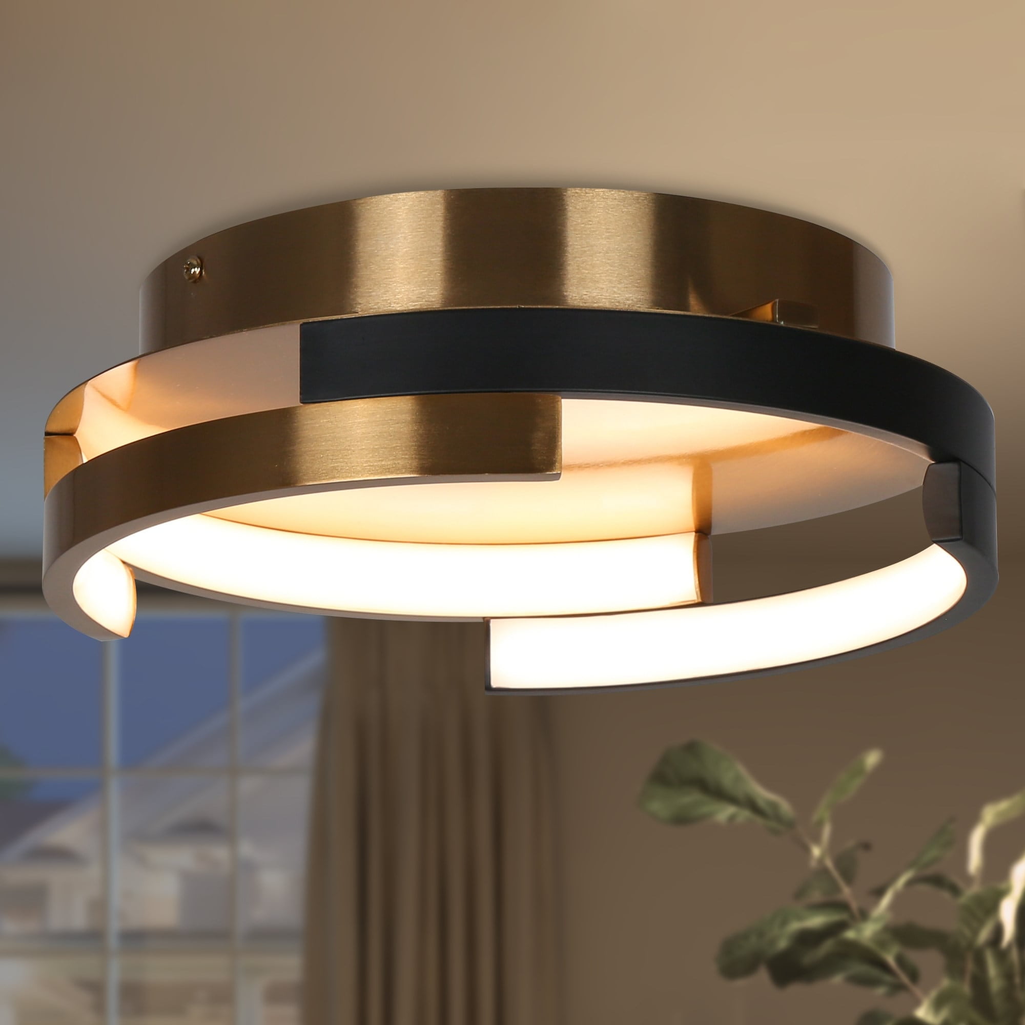 Savonnerie Black Gold Modern Metal Round Flush Mount Ceiling Lights for Kitchen - 12" D x 3.5" H