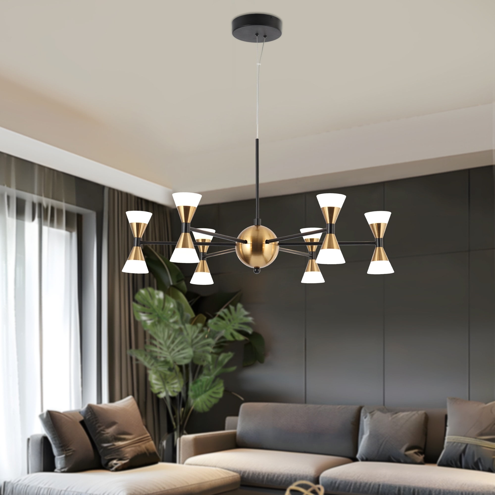 Savonnerie Black and Gold Metal LED Chandelier with Acrylic Shades