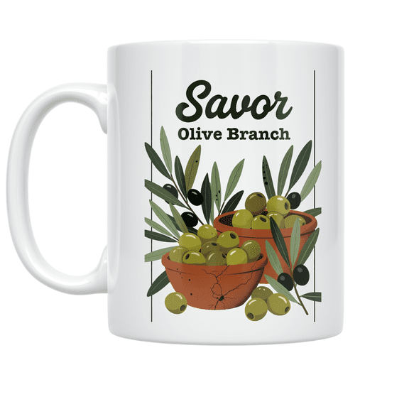 Savor Olive Branch Design - Mediterranean Food Enthusiast - 11 oz Ceramic Coffee Mug