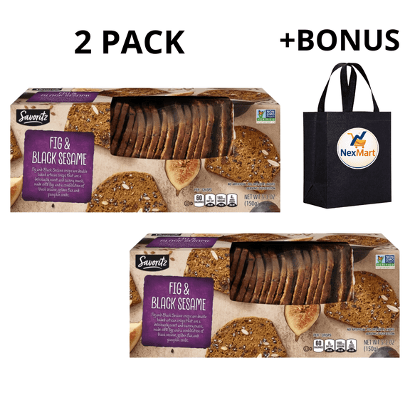 Savoritz Fig & Black Sesame Artisan Crisp, 5.3 oz , 2 Pack + Bonus