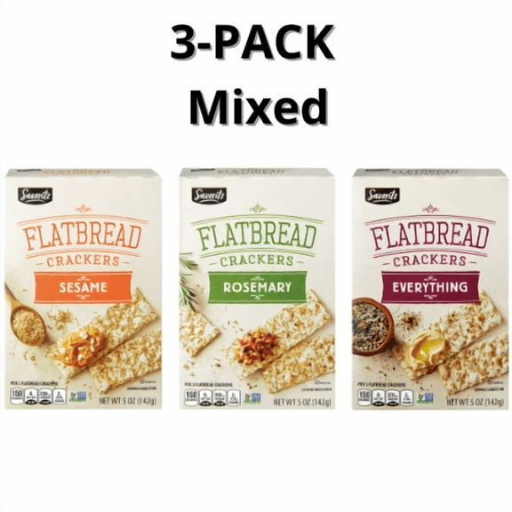 Savoritz Flatbread Crackers Mixed,Sesame, Rosemary, and Everything ,3-Pack 5 oz