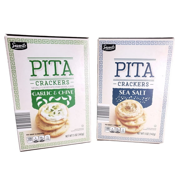 Savoritz PITA Crackers Sea TGF4Salt and Garlic & Chive 5oz 142g (Two Boxes)