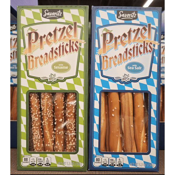 Savoritz Pretzel Breadsticks with Sesame & Sea Salt 5.3oz 150g (2 Boxes)