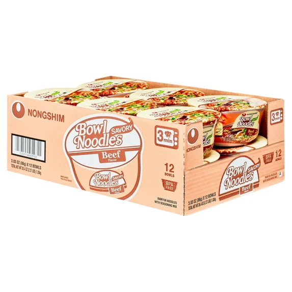 Savory Beef Ramyun Ramen Noodle Soup Bowl, 3.03Oz X 12 Count, Shelf-Stable