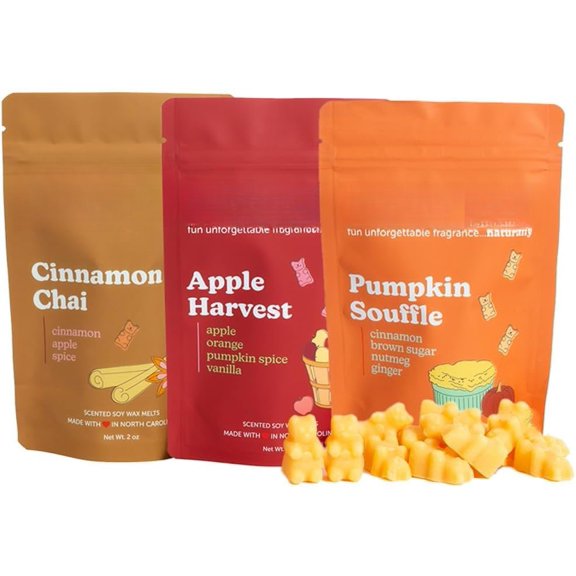 Savory Mix Scented , Non Soy Melts - 6 Total Oz. of Scented Melts. Includes: Cinnamon Chai, Harvest, and Pumpkin Souffle