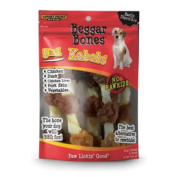 Savory Prime 8062092 7.8 in. Beggar Bones 5-in-1 Kabobs Grain Free Treat for Dogs - Pack of 6