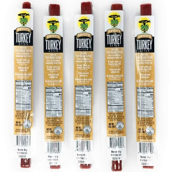 Savory Turkey, Sogo Snacks, No Sugar, 100% Free-Range, Non-GMO Turkey Sticks. No Added Nitrates, Gluten, Soy, MSG, Dairy, Nuts. Keto, Paleo Friendly (Turkey Savory, 1-oz, 12 Cnt)