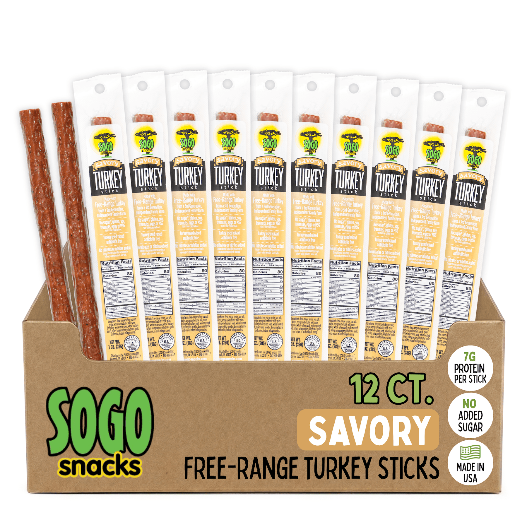 Sogo Snacks Turkey Sticks Savory No Sugar Keto Friendly 12 Count 1-Oz
