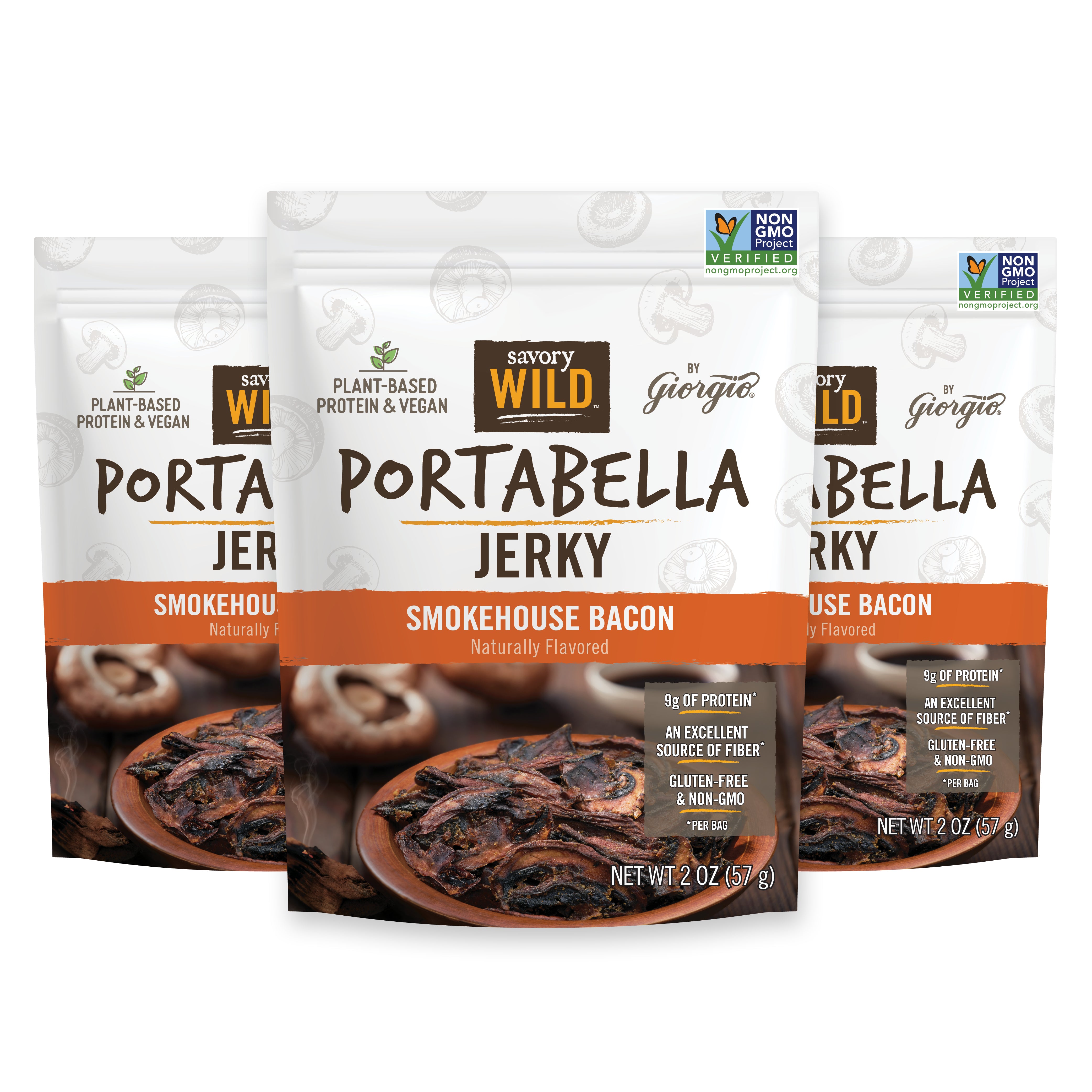 Savory Wild Vegan Portabella Jerky Smokehouse Bacon 3Pack