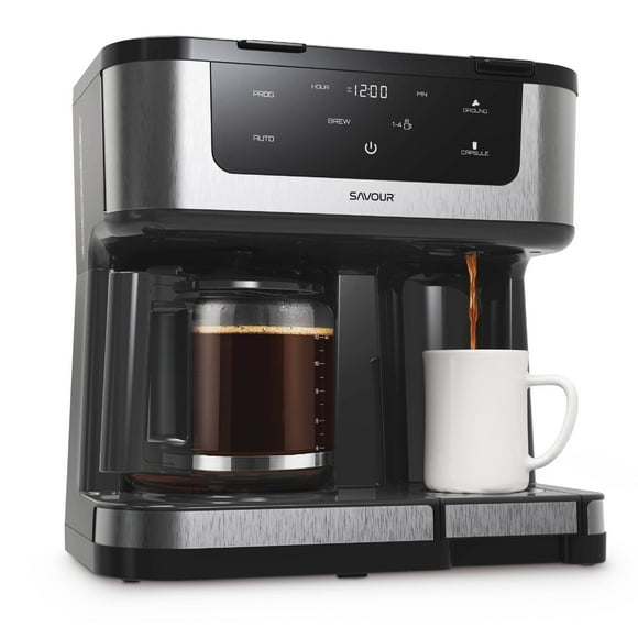 Savour Dual Coffee Maker, Programmable 12-Cup Coffee Pot & Single Serve Coffee Machine