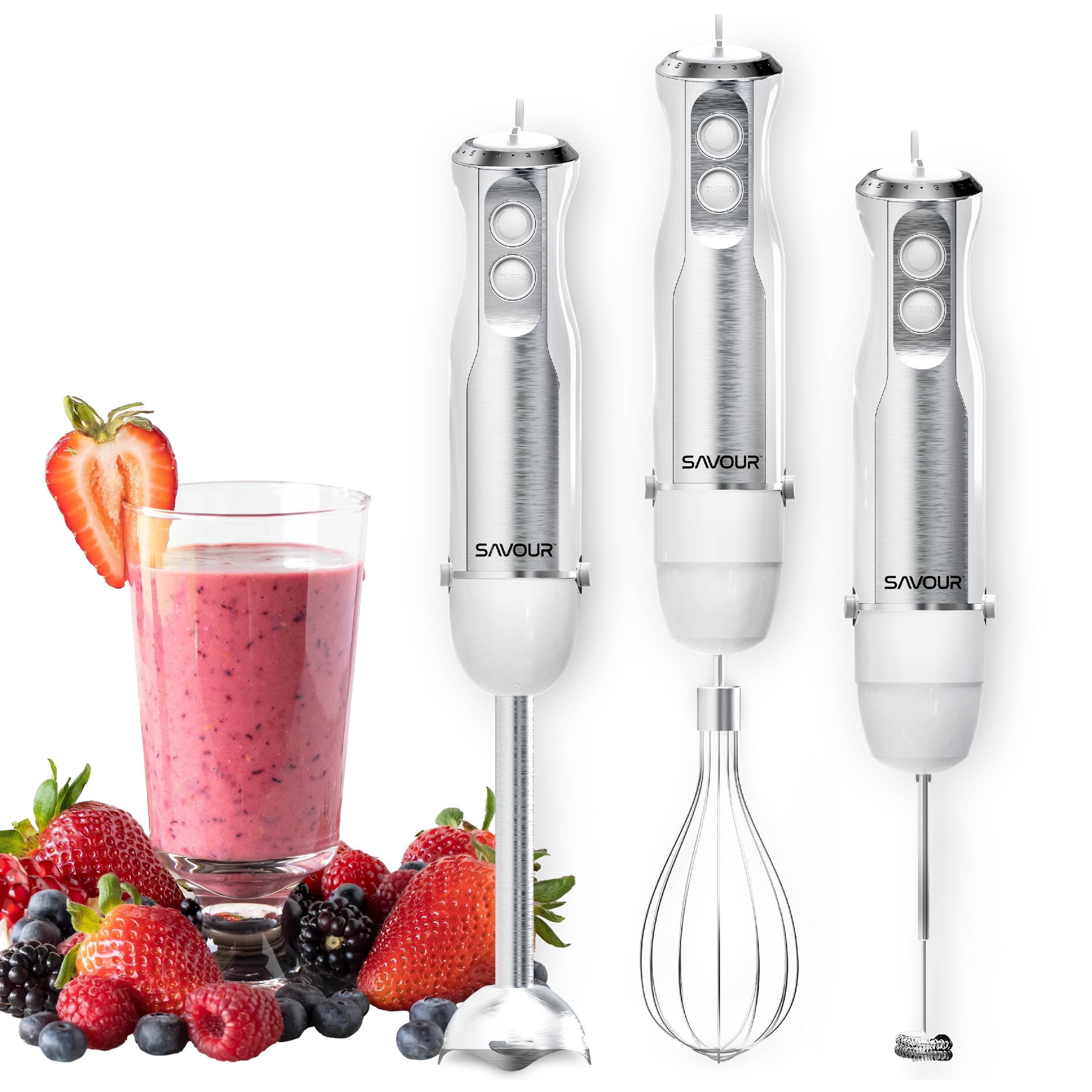 Savour Immersion Blender Set Handheld Blender Whisk & Frother Portable Blender, 3 pcs White - Walmart.com