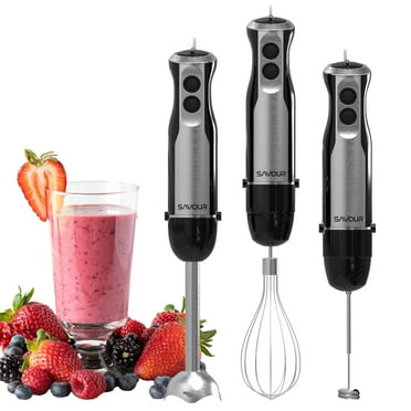Savour Portable Immersion Blender Set with 3 Attachments for Blender, Whisk and Frother, Black