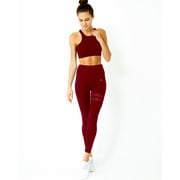 Savoy Active Ashton Racerback Fitting Padded Sports Bra & High Waisted Striped Performance Legging Set - Maroon - Medium