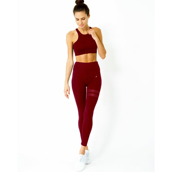Savoy Active Ashton Racerback Fitting Padded Sports Bra & High Waisted Striped Performance Legging Set - Maroon - Medium