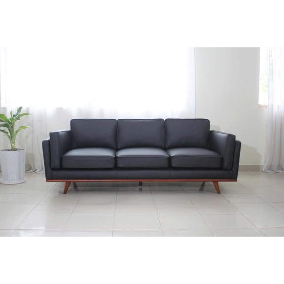 Savoy Full All Around Front and Back Italian Leather Sofa 89" Pure Full Solid Wood Accent Premium Plush Memory Foam Comfort Cushioned (Grey)