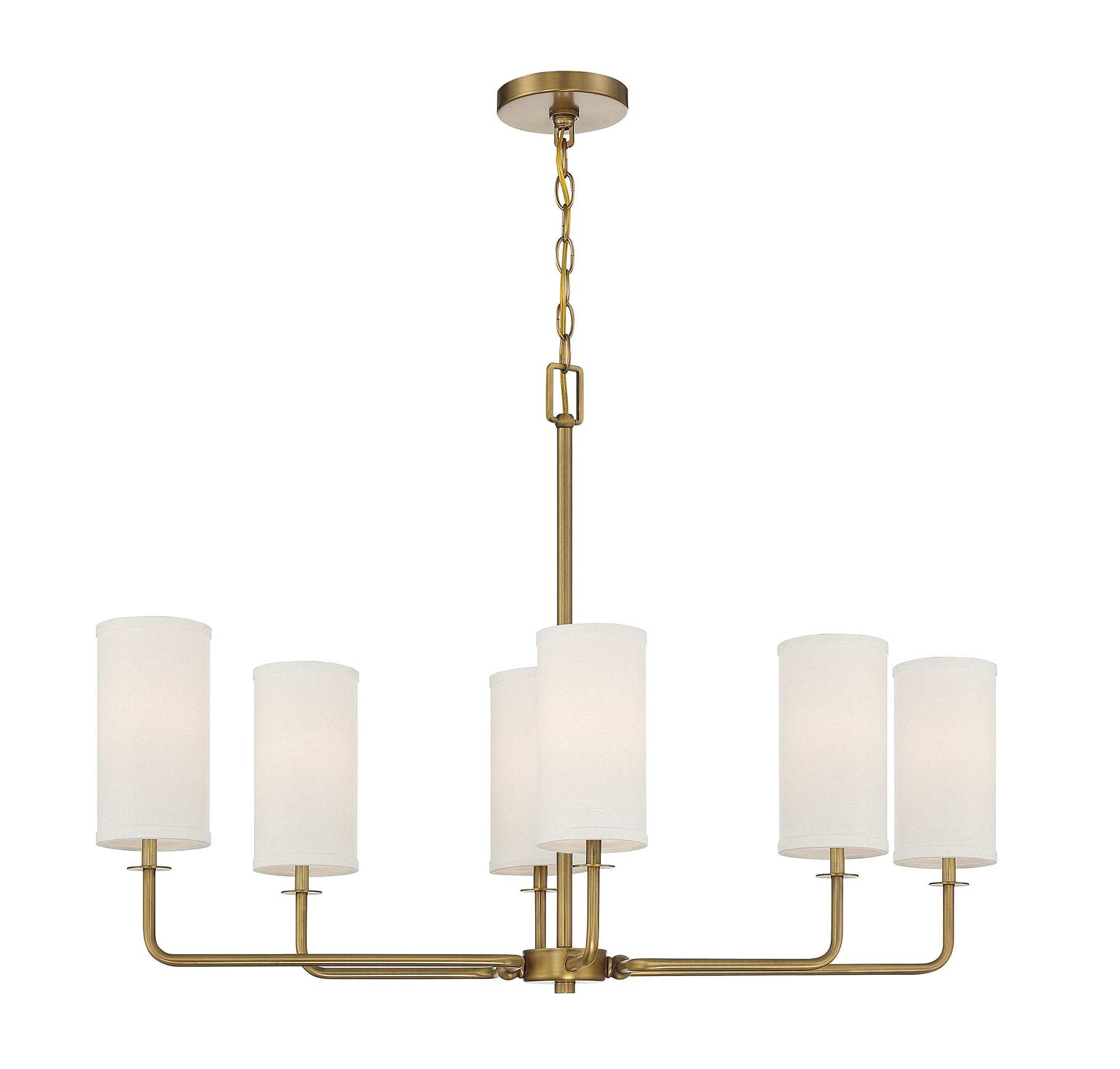 Powell Warm Brass 6-Light Linear Chandelier with White Shades