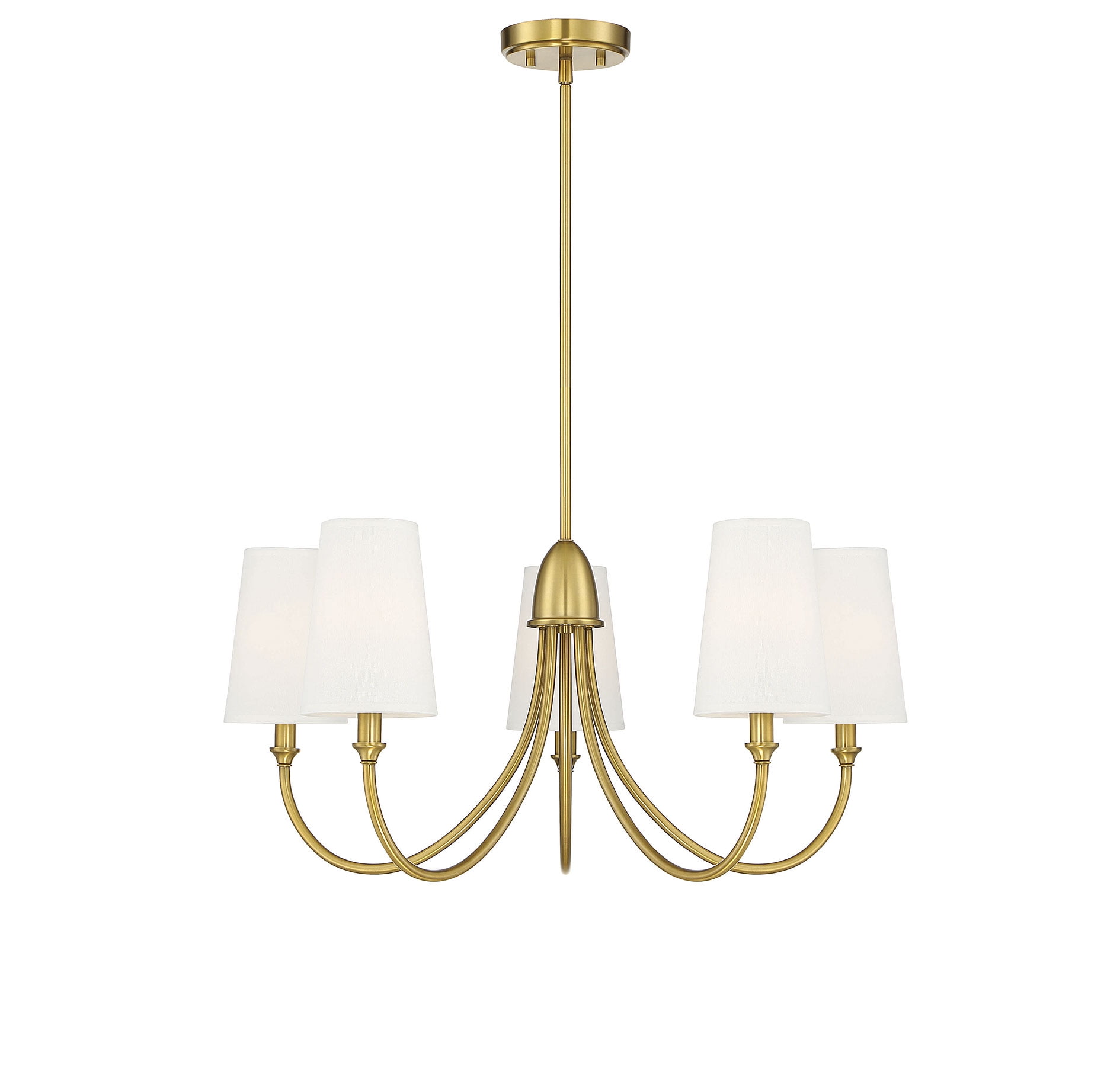 Cameron Warm Brass 5-Light Chandelier with White Shades