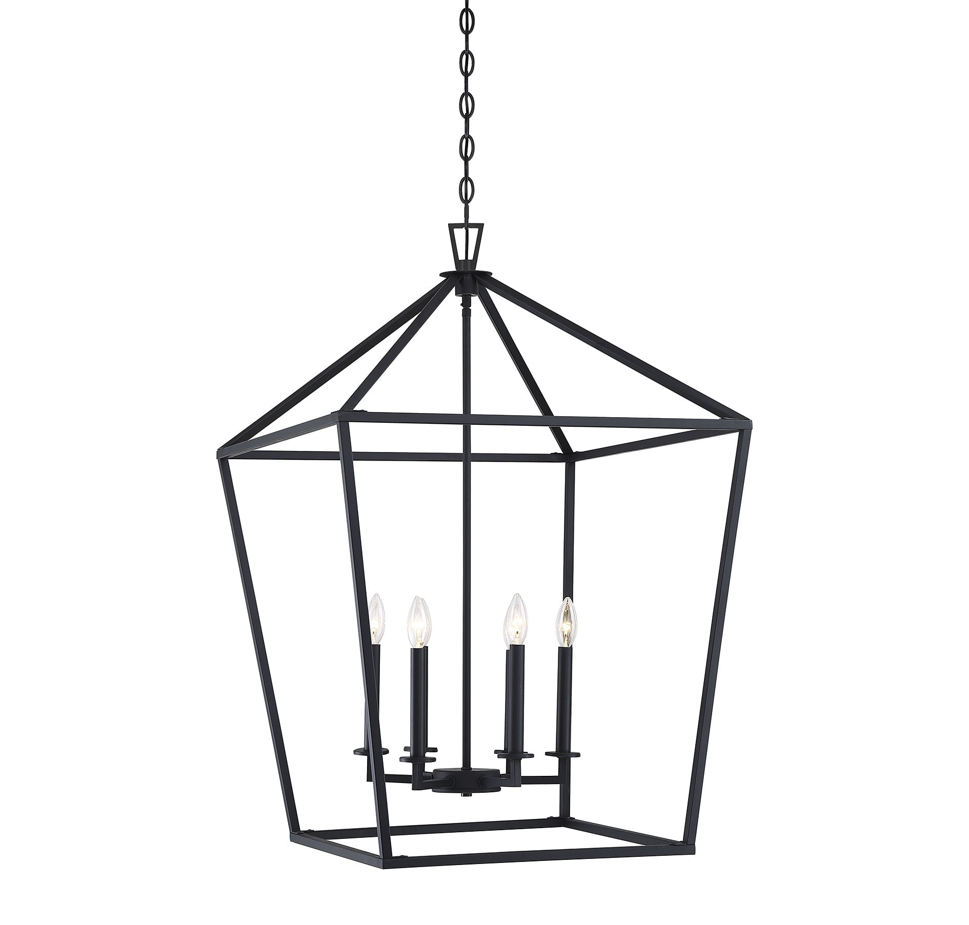 Matte Black 6-Light Open Lantern Pendant with Nickel Accents