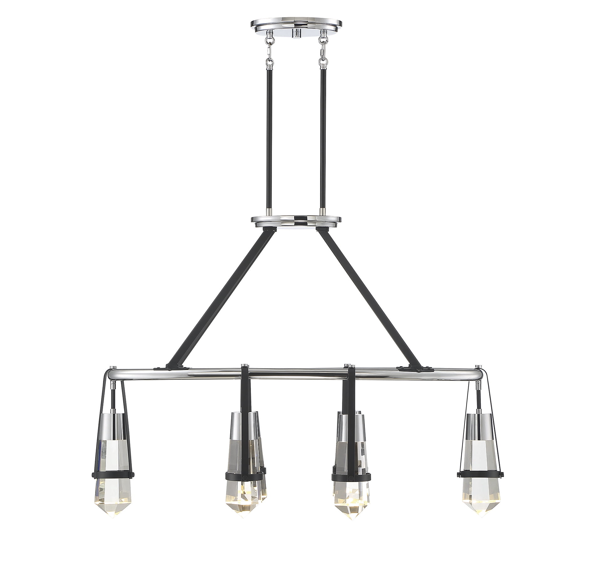 Denali Matte Black and Crystal LED Linear Chandelier 36"x13.5"