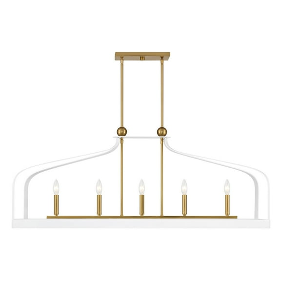 Sheffield 5-Light Linear Chandelier in White with Warm Brass Accents
