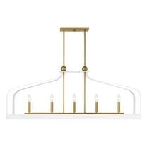 Sheffield 5-Light Linear Chandelier in White with Warm Brass Accents