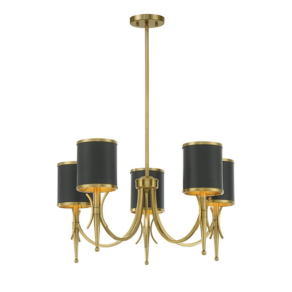 Matte Blackith Warm Brass Five Light Chandelier from the Quincy Collection