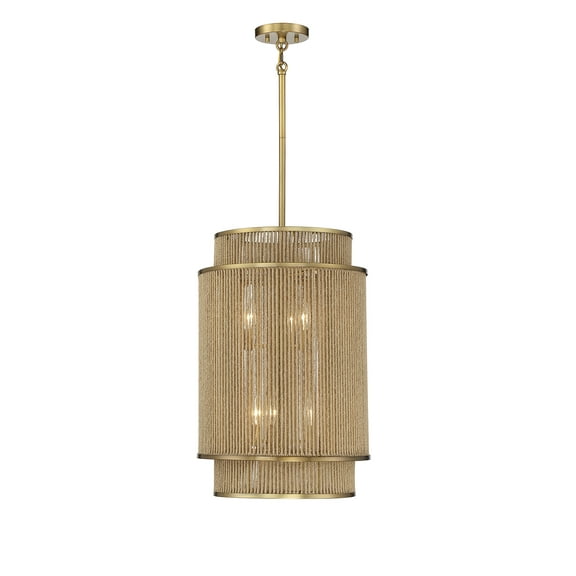 Ashburn 6-Light Pendant in Warm Brass and Rope