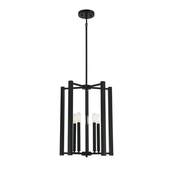 Matte Black Five Light Pendant from the Benson Collection