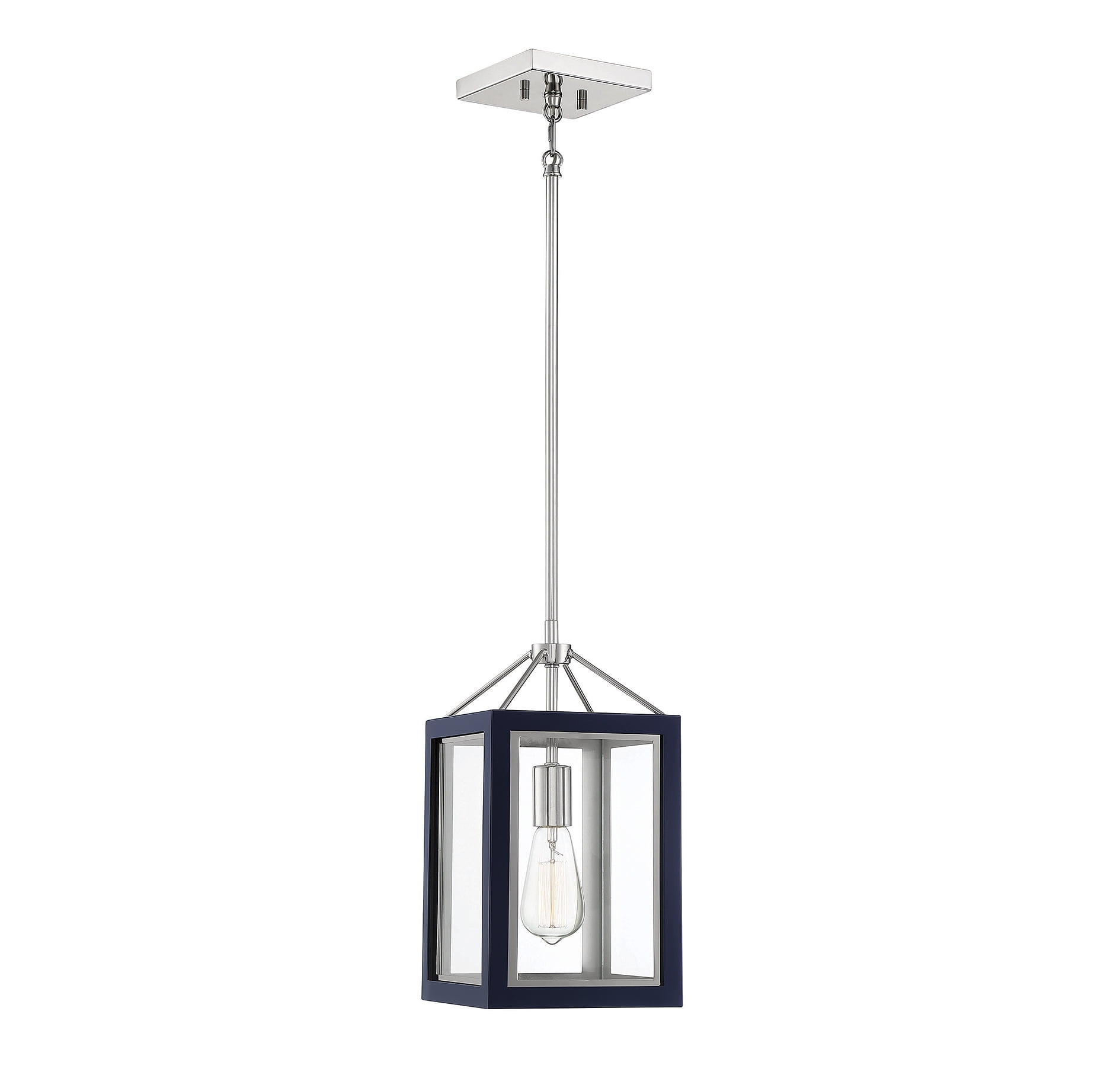 Carlton Navy and Polished Nickel 1-Light Pendant with Clear Glass Panels