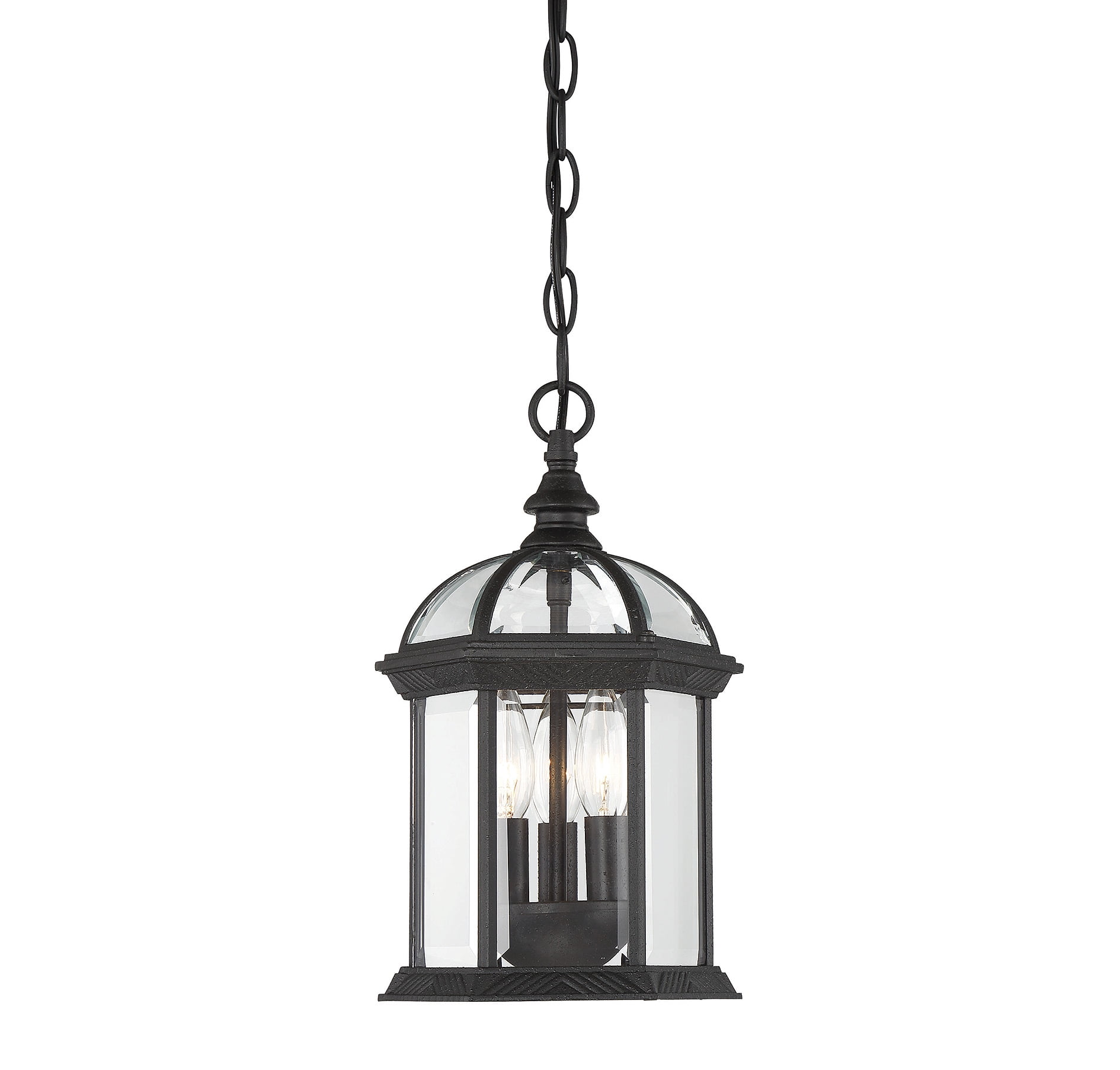 Kensington Textured Black 3-Light Outdoor Pendant with Clear Glass