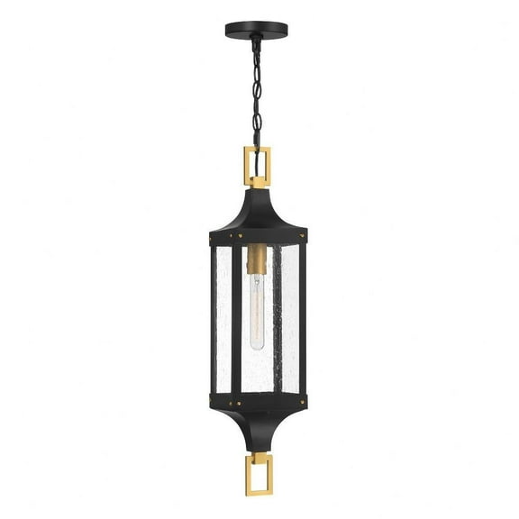 Savoy House - 5-277-144 - Glendale 1-Light Outdoor Hanging Lantern in Matte Black and Weathered Brushed Brass