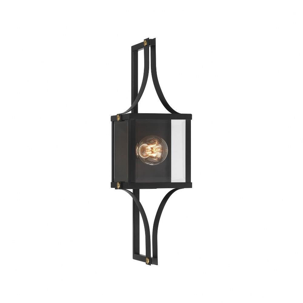 Matte Black and Brass Outdoor Wall Sconce with Glass Shade