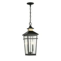 Matte Blackith Warm Brass Two Light Outdoor Hanging Lantern from the Kingsley Collection