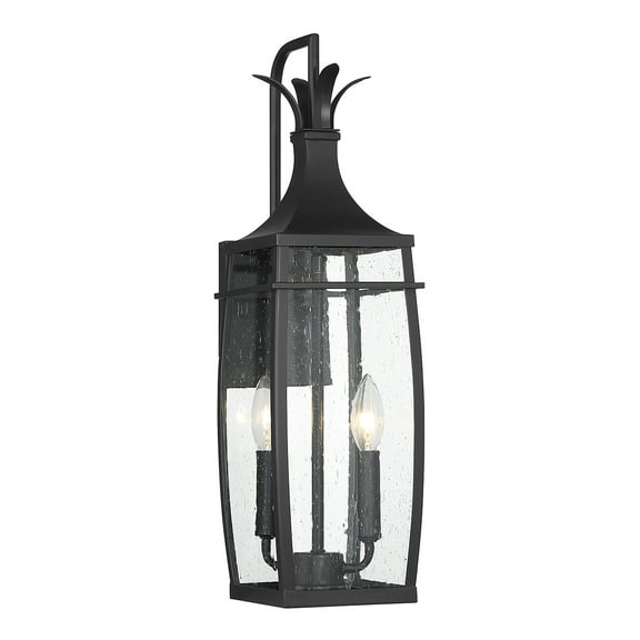 Matte Black Two Light Outdoor Wall Lantern from the Montpelier Collection