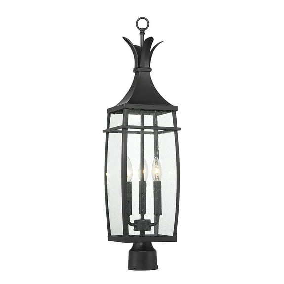 Matte Black Three Light Outdoor Post Lantern from the Montpelier Collection
