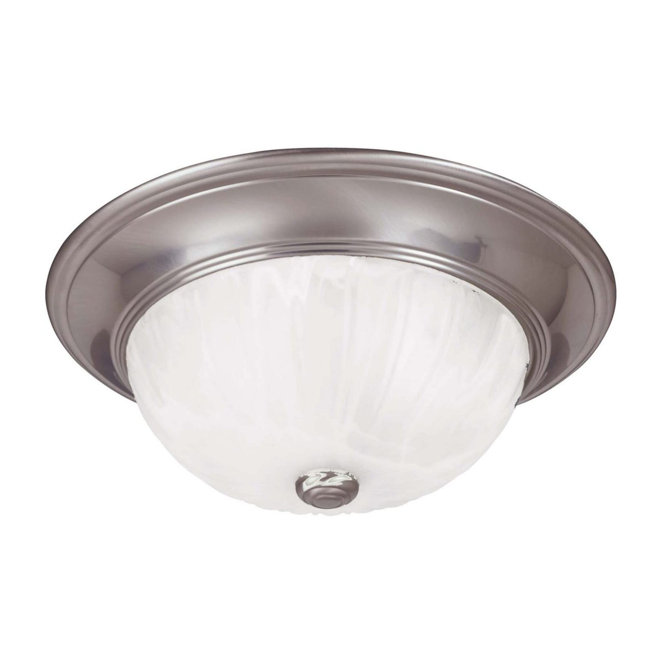 Satin Nickel Ribbed Marble Glass 2-Light Flush Mount