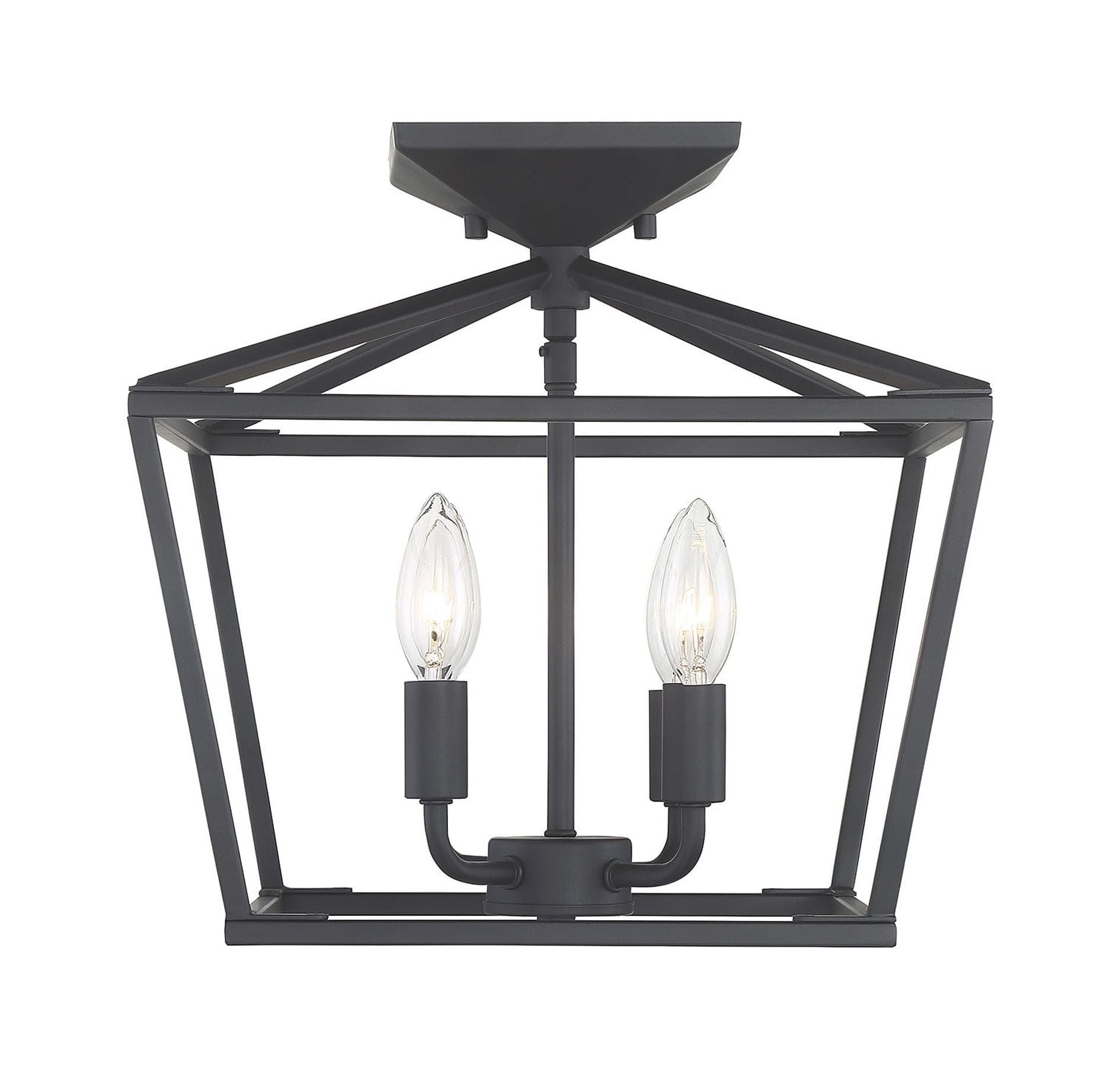 Matte Black 4-Light Semi-Flush Mount Lantern