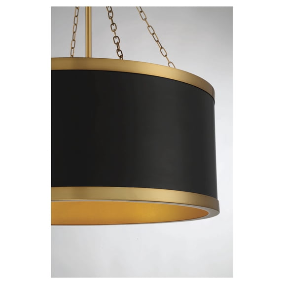 Black with Warm Brass Accents Six Light Pendant from the Delphi Collection