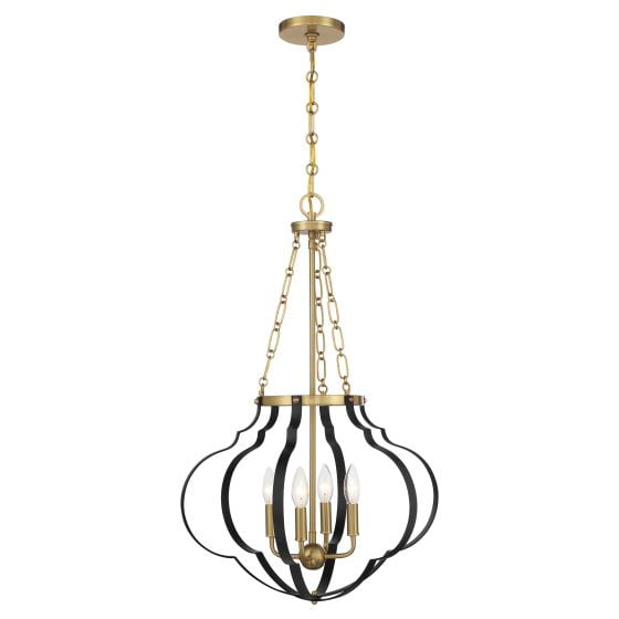 Savoy House - 7-4866-4-143 - Mercer 4-Light Pendant in Matte Black and Warm Brass