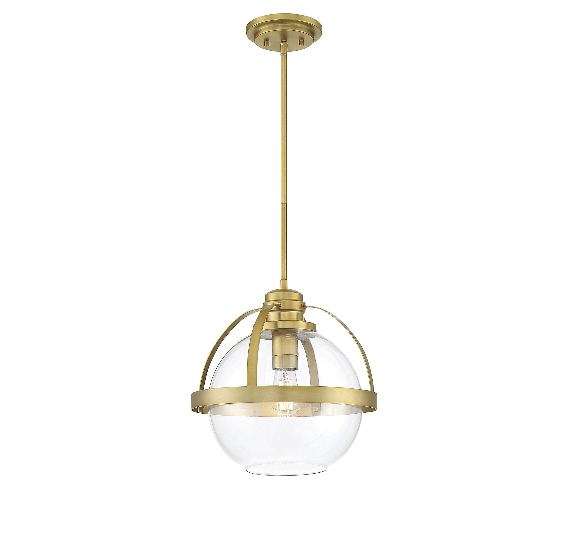 Warm Brass Globe Pendant Light with Clear Glass Shade