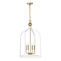 Sheffield 4-Light Pendant in White with Warm Brass Accents